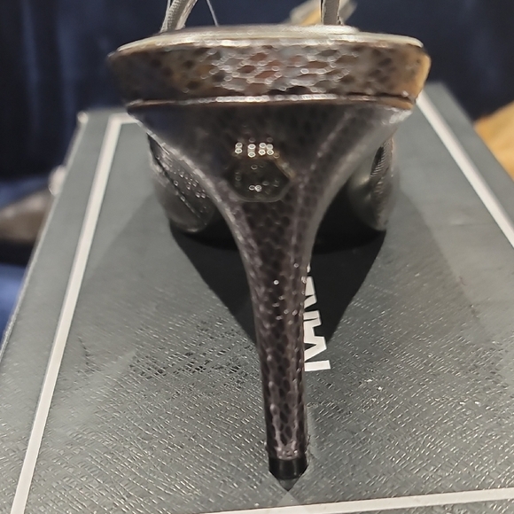 Karl Lagerfeld Paris Rosalyn Dark Slate Snakeprint Leather Slingback Heels US 10 - Picture 4 of 8